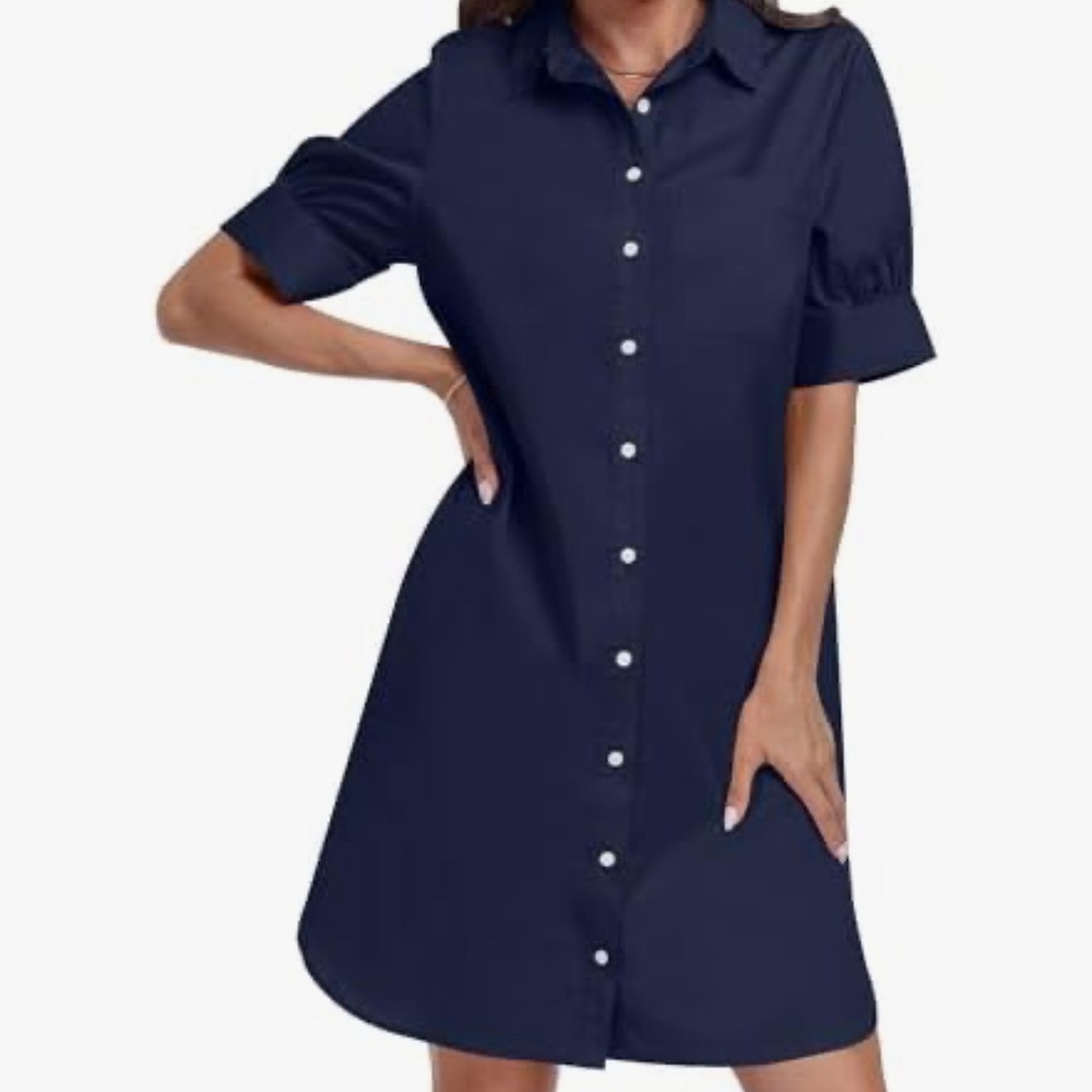 Navy Shirt Dress with POCKETS!
